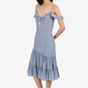 ALTUZARRA BLUE SILK RUFFLE DRESS ESTIMATED SIZE size 42 us size 10